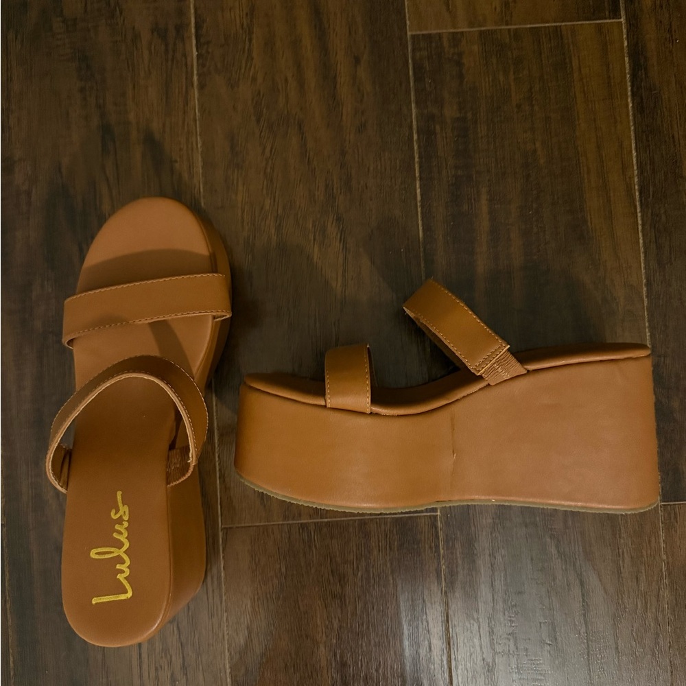 Lulu's Cognac Tan Platform Slide Sandals